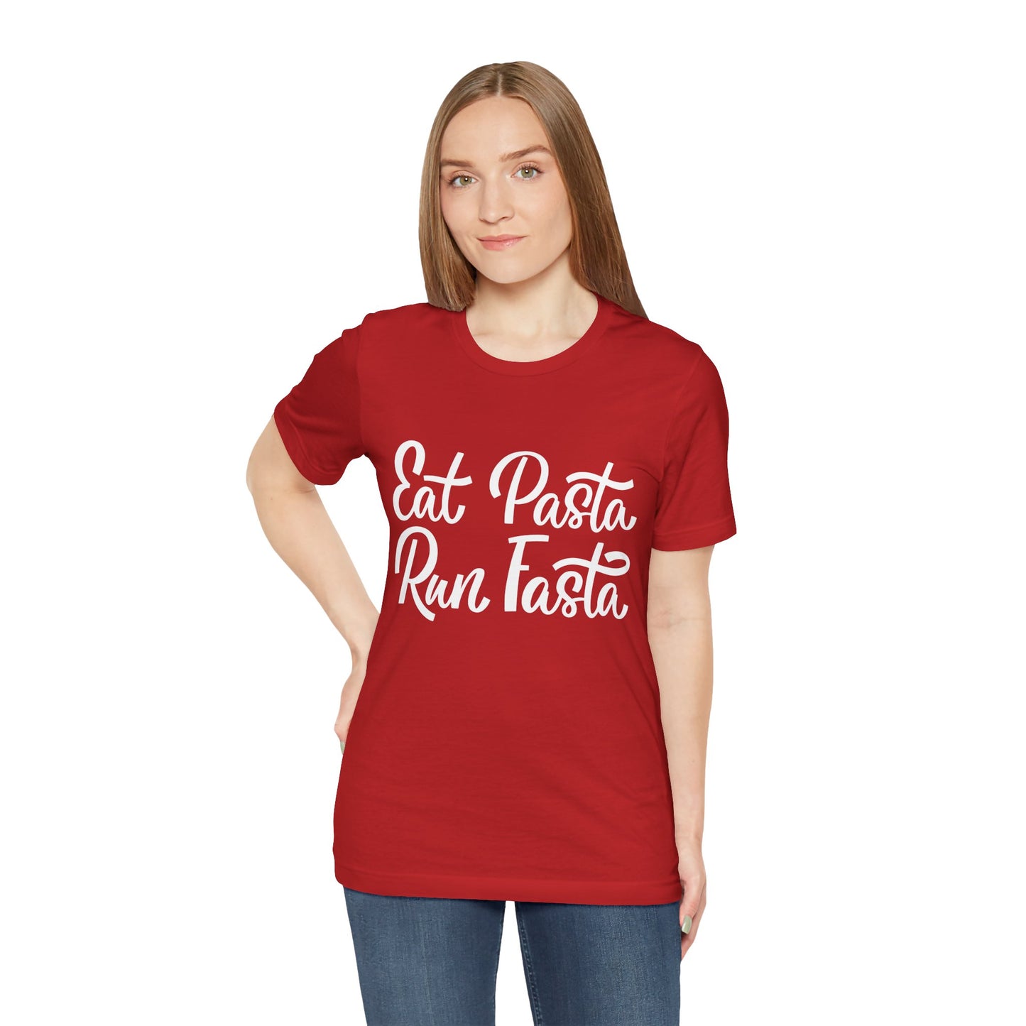 Eat Pasta, Run Fasta T-Shirt — Funny Carb-Loving Running Tee
